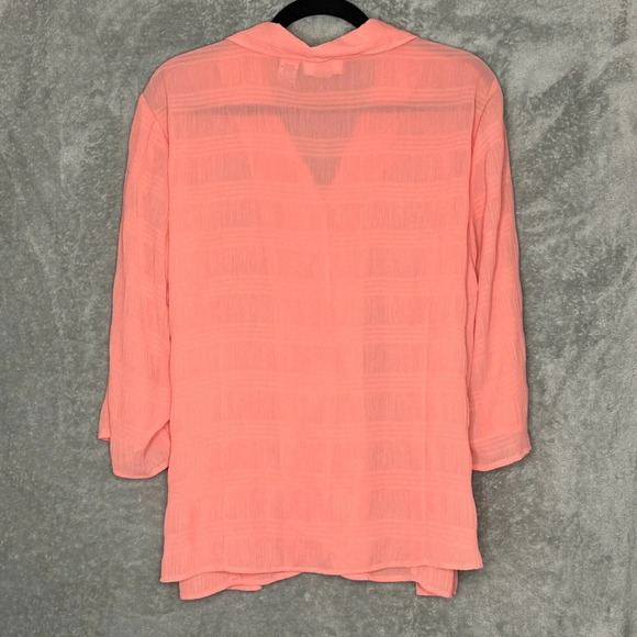 Studio 1940 18 20 1X Shirt Top Coral Pink Solid Button Up 3/4 Sleeve V Neck - Picture 4 of 6